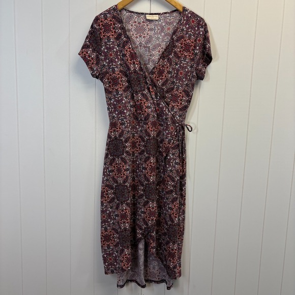 Brooks Dresses & Skirts - Bobbie Brooks Womens Boho Faux Wrap Midi Dress Size L Paisley Floral Cottage